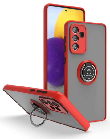 Galaxy A13 5G Hard PC Rear / Soft TPU Colorful Border Case with I - ring Holder - RED (Only Ground Shipping)