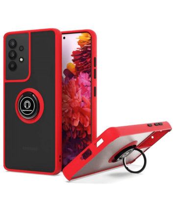 Galaxy A32 5G Hard PC Rear / Soft TPU Colorful Border Case with I - ring Holder - RED (Only Ground Shipping)