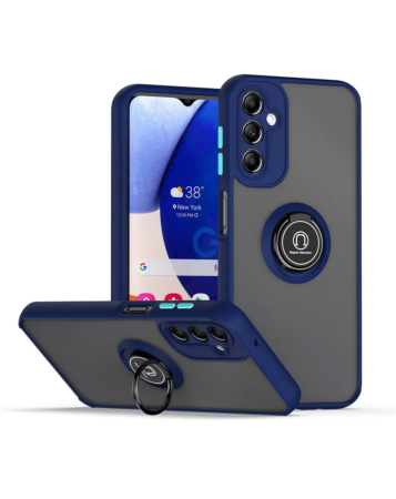 Galaxy A35 5G Hard PC Rear / Soft TPU Colorful Border Case with I-ring Holder - NAVY BLUE (Only Ground Shipping)