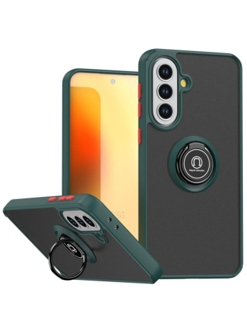 Galaxy A37  Hard PC Rear / Soft TPU Colorful Border Case with I-ring Holder -DARK GREEN (Only Ground Shipping)