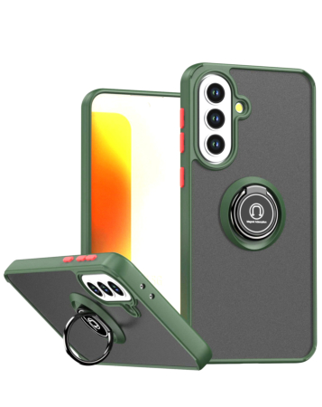 Galaxy A37  Hard PC Rear / Soft TPU Colorful Border Case with I-ring Holder - NAVY GREEN (Only Ground Shipping)