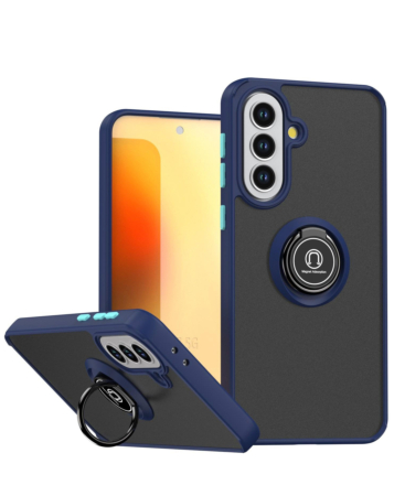 Galaxy A37  Hard PC Rear / Soft TPU Colorful Border Case with I-ring Holder - NAVY (Only Ground Shipping)