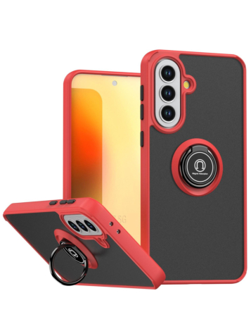 Galaxy A37  Hard PC Rear / Soft TPU Colorful Border Case with I-ring Holder -RED (Only Ground Shipping)