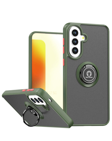 Galaxy A57 Hard PC Rear / Soft TPU Colorful Border Case with I-ring Holder - NAVY GREEN (Only Ground Shipping)