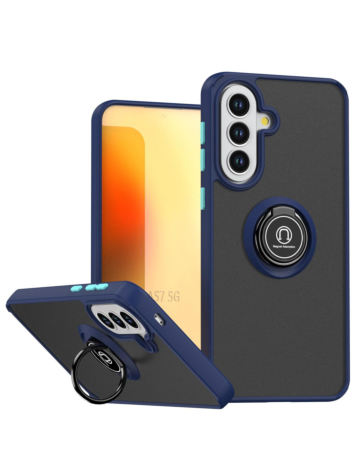 Galaxy A57 Hard PC Rear / Soft TPU Colorful Border Case with I-ring Holder - NAVY BLUE (Only Ground Shipping)