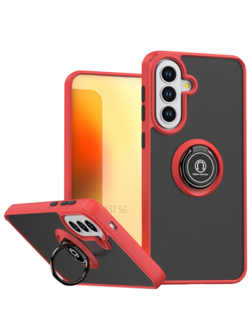 Galaxy A57 Hard PC Rear / Soft TPU Colorful Border Case with I-ring Holder - RED (Only Ground Shipping)