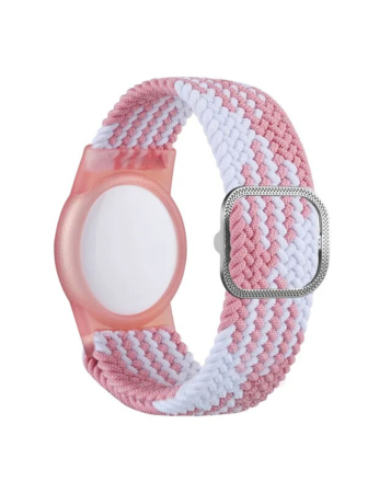 Airtag Wristband Nylon Watch Band - PINK WHITE (Only Ground Shipping)