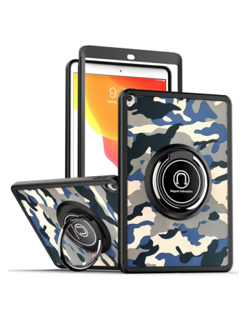 Hard PC Rear / Soft TPU Colorful Border Case with I-ring Holder - CAMO BLACK for iPad 10.2" (7th / 8th / 9th) / Air 3 / Pro 10.5 (Only Ground Shipping)