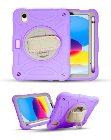 Hand Adjustable Heavy Duty Case with Shoulder Strap - LILAC for iPad 10 2022 (10.9") / iPad 11 (A16) (Only Ground Shipping)