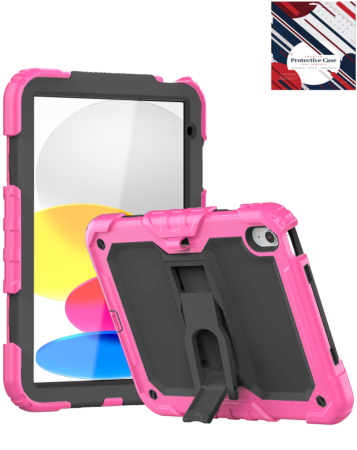Heavy Duty Shockproof Tablet Case with Kickstand - HOT PINK for iPad 10 2022 (10.9") / iPad 11 (A16) (Only Ground Shipping)