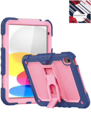 Heavy Duty Shockproof Tablet Case with Kickstand - NAVY BLUE & PINK for iPad 10 2022 (10.9") / iPad 11 (A16) (Only Ground Shipping)