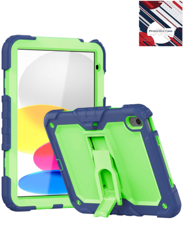 Heavy Duty Shockproof Tablet Case with Kickstand - NAVY BLUE & GREEN for iPad 10 2022 (10.9") / iPad 11 (A16) (Only Ground Shipping)