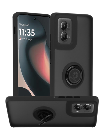 Moto Edge 5G (2024) Hard PC Rear / Soft TPU Colorful Border Case with I-ring Holder - BLACK (Only Ground Shipping)