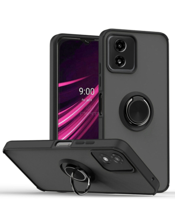 Moto G Play 4G (2024) Hard PC Rear / Soft TPU Colorful Border Case with I - ring Holder - BLACK (Only Ground Shipping)