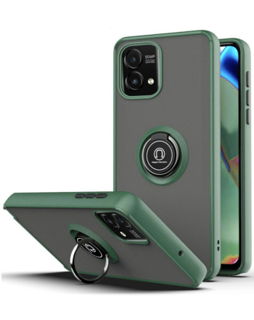 Moto G Power 5G 2023 Hard PC Rear / Soft TPU Colorful Border Case with I-ring Holder - DARK GREEN (Only Ground Shipping)