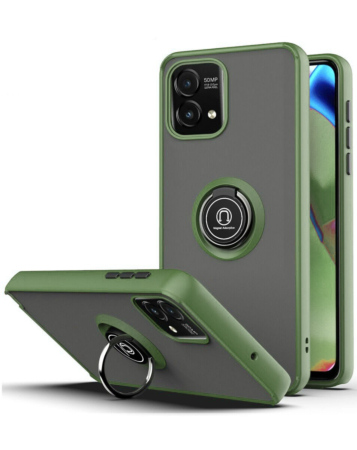 Moto G Power 5G 2023 Hard PC Rear / Soft TPU Colorful Border Case with I-ring Holder - NAVY GREEN (Only Ground Shipping)