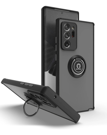Galaxy Note 20 Hard PC Rear / Soft TPU Colorful Border Case with I-ring Holder - BLACK (Only Ground Shipping)