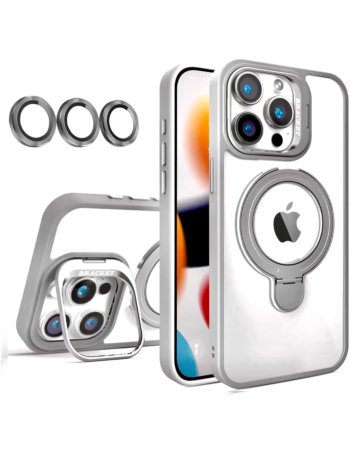 Magnetic Clear Case with 2 Kickstand & Camera Lens - GRAY for iPhone 12 / 12 Pro (Only Ground Shipping)