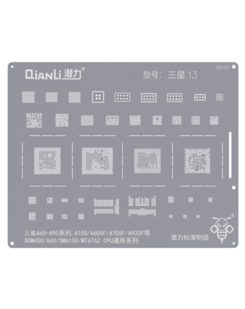 Order the QianLi Bumblebee QS140 CPU universal stencil for Galaxy A60 to A90 series, including A10S, A605F, A705F, A920F, SDM450, 660, SM6150, and MT6762. Not returnable.