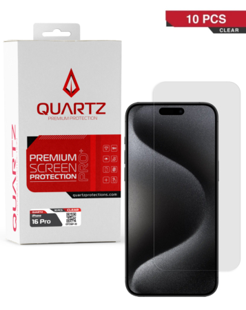 Order the QUARTZ Clear Tempered Glass for iPhone 16 Pro, pack of 10.