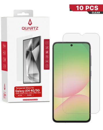 QUARTZ Clear Tempered Glass for Galaxy A14 4G (A145R / A145P / 2023) / A14 5G (A146U / A146P / A146B / 2023) (Pack of 10)