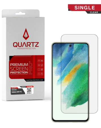 Buy the QUARTZ Clear Tempered Glass for Galaxy S21 FE, Single Pack.