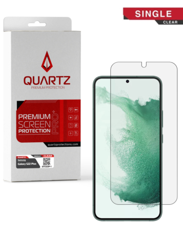 Purchase the QUARTZ Clear Tempered Glass for the Galaxy S22 Plus, single pack.
