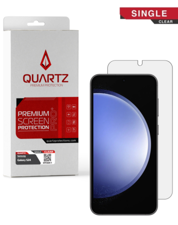 Buy the QUARTZ Clear Tempered Glass for Galaxy S24 and S25, single pack.