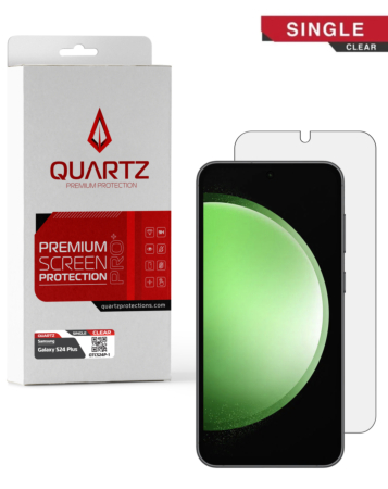 Order the QUARTZ Clear Tempered Glass for Galaxy S24 Plus and S25 Plus, single pack.