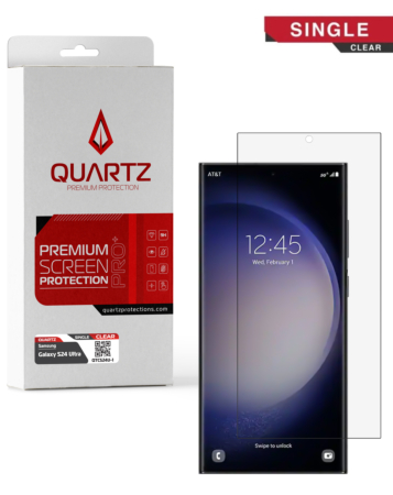 Buy the QUARTZ Clear Tempered Glass for Galaxy S24 Ultra, single pack.

