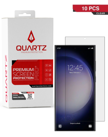 Shop the QUARTZ Clear Tempered Glass for Galaxy S24 Ultra, pack of 10.
