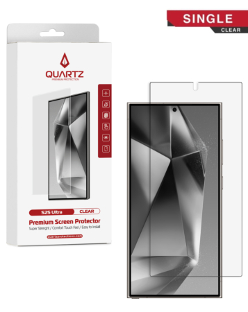 Here’s the revised version of your sentence:

Purchase the QUARTZ Clear Tempered Glass for Galaxy S25 Ultra, single pack.
