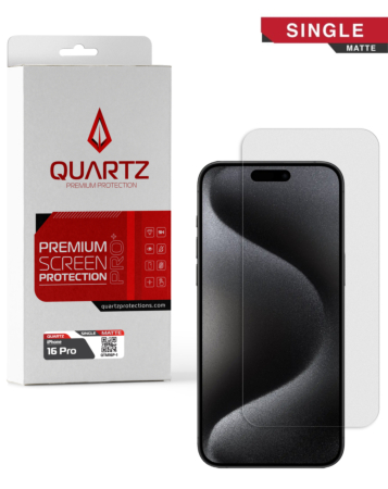 Grab wholesale deals on the QUARTZ Matte Tempered Glass for iPhone 16 Pro, single pack.