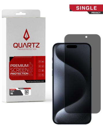 Stock up on the QUARTZ privacy tempered glass for iPhone 16 in a single pack.