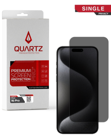 Buy the QUARTZ Privacy Tempered Glass for iPhone 16 Pro, single pack.