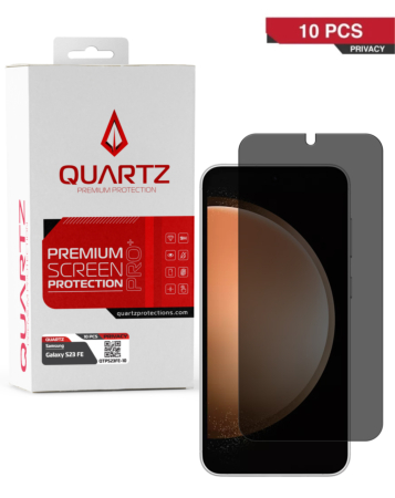 Stock up on the QUARTZ Privacy Tempered Glass for Galaxy S23 FE, pack of 10.
