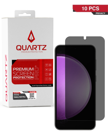 Purchase the QUARTZ privacy tempered glass for Galaxy S23 Plus. Pack of 10.