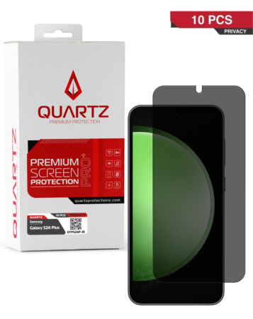 Grab the wholesale deals on the QUARTZ Privacy Tempered Glass for Galaxy S24 Plus and S25 Plus, pack of 10.