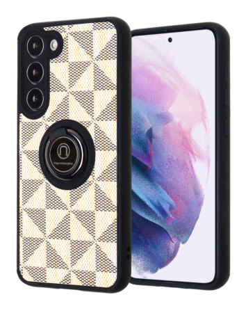 Galaxy S23 Pattern Design Hard PC Rear/Soft TPU Colorful Border Case with I - ring Holder - WHITE (Only Ground Shipping)