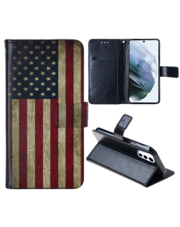 Leather Wallet Case with Card Slot - US FLAG for Galaxy S24 / S25 (Only Ground Shipping)
