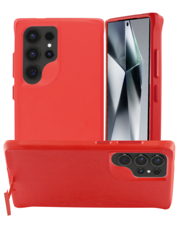 Galaxy S24 Ultra Wireless Charger Silicone Case with Metal Kickstand - RED (Only Ground Shipping)