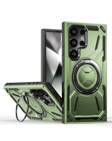 Full-Body Rugged Shockproof Case with Built-in Ring Holder - GREEN for Galaxy S25 Ultra (Only Ground Shipping)