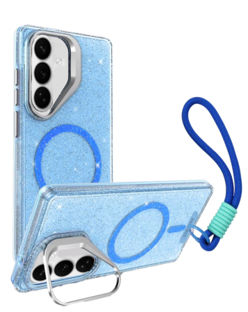 Glitter MagSafe Phone Case with Wrist Strap - BLUE for Galaxy S26 Plus (Only Ground Shipping)