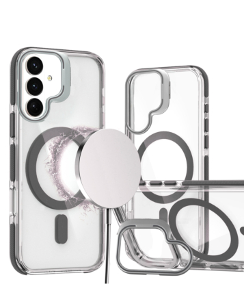 Thin Magnetic Clear Case with Camera Stand Kickstand - BLACK for Galaxy S26 Plus (Only Ground Shipping)