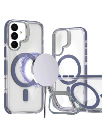 Thin Magnetic Clear Case with Camera Stand Kickstand - BLUE for Galaxy S26 Plus (Only Ground Shipping)