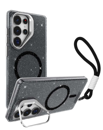 Glitter MagSafe Phone Case with Wrist Strap - BLACK for Galaxy S26 Ultra (Only Ground Shipping)