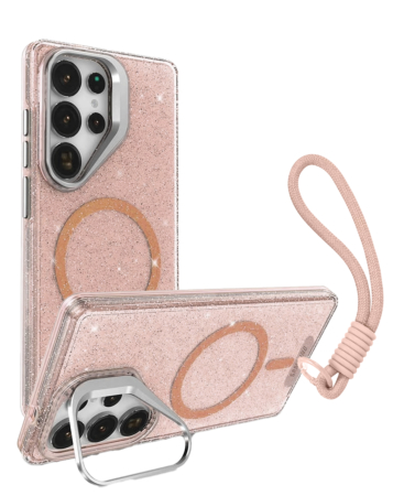 Glitter MagSafe Phone Case with Wrist Strap - PINK for Galaxy S26 Ultra (Only Ground Shipping)