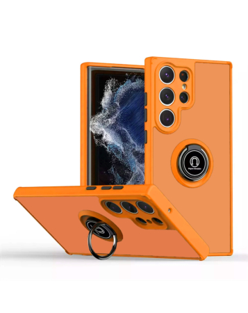 Hard PC Rear Colorful Border Case with Ring Holder - ORANGE for Galaxy S26 Ultra (Only Ground Shipping)