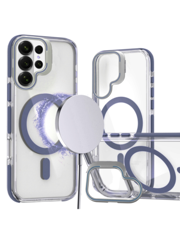 Thin Magnetic Clear Case with Camera Stand Kickstand -BLUE  for Galaxy S26 Ultra (Only Ground Shipping)