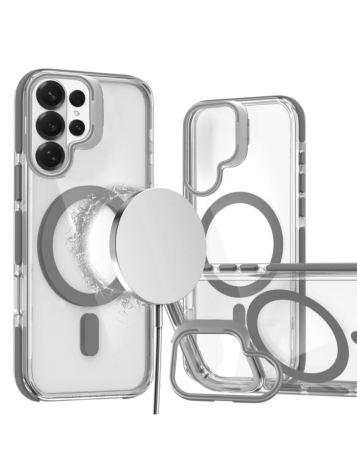 Thin Magnetic Clear Case with Camera Stand Kickstand -GRAY  for Galaxy S26 Ultra (Only Ground Shipping)